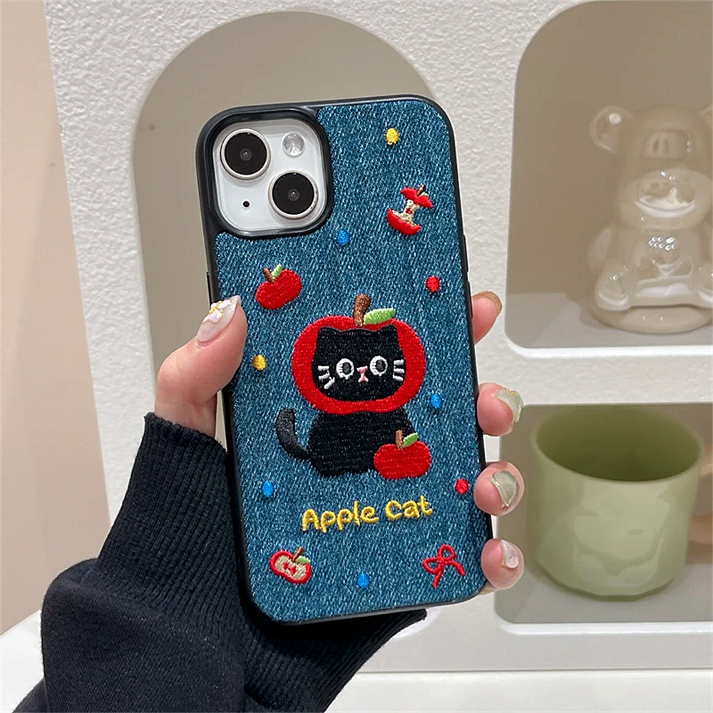 apple cat embroidery iphone case boogzel clothing