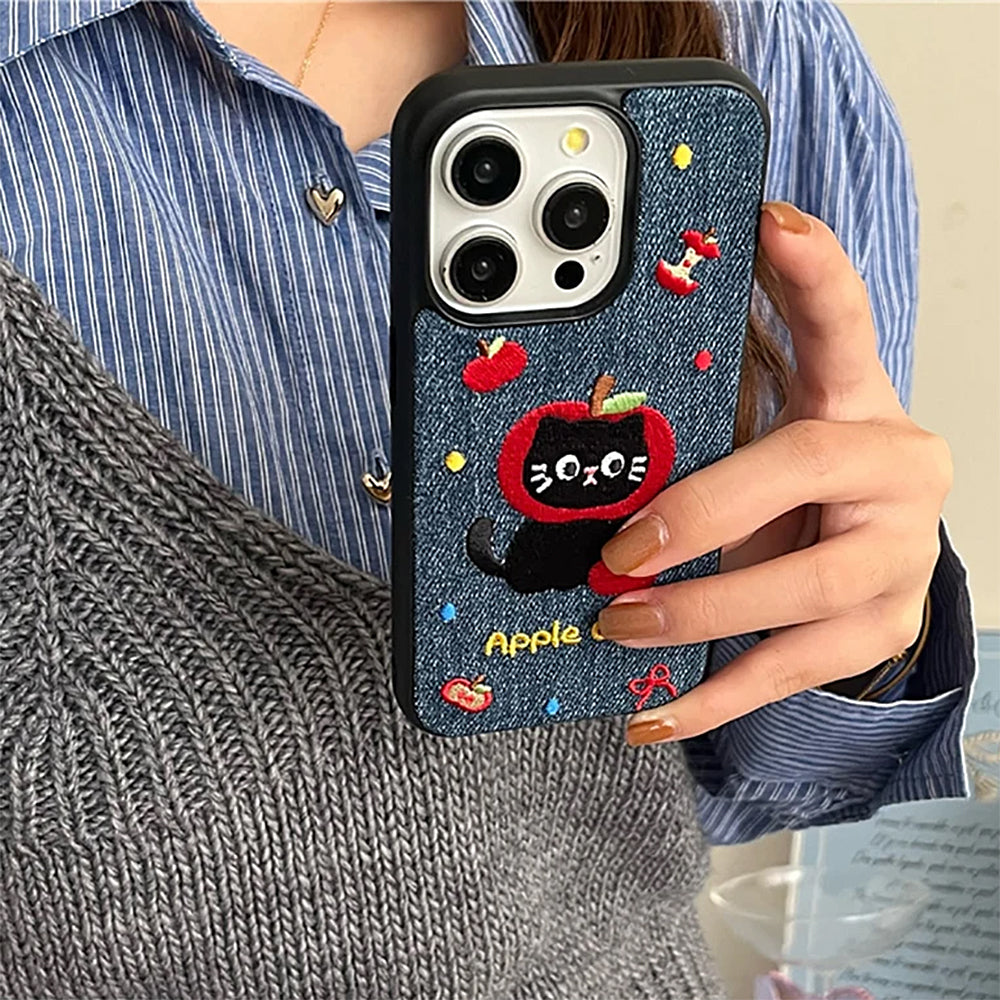 apple cat embroidery iphone case boogzel clothing