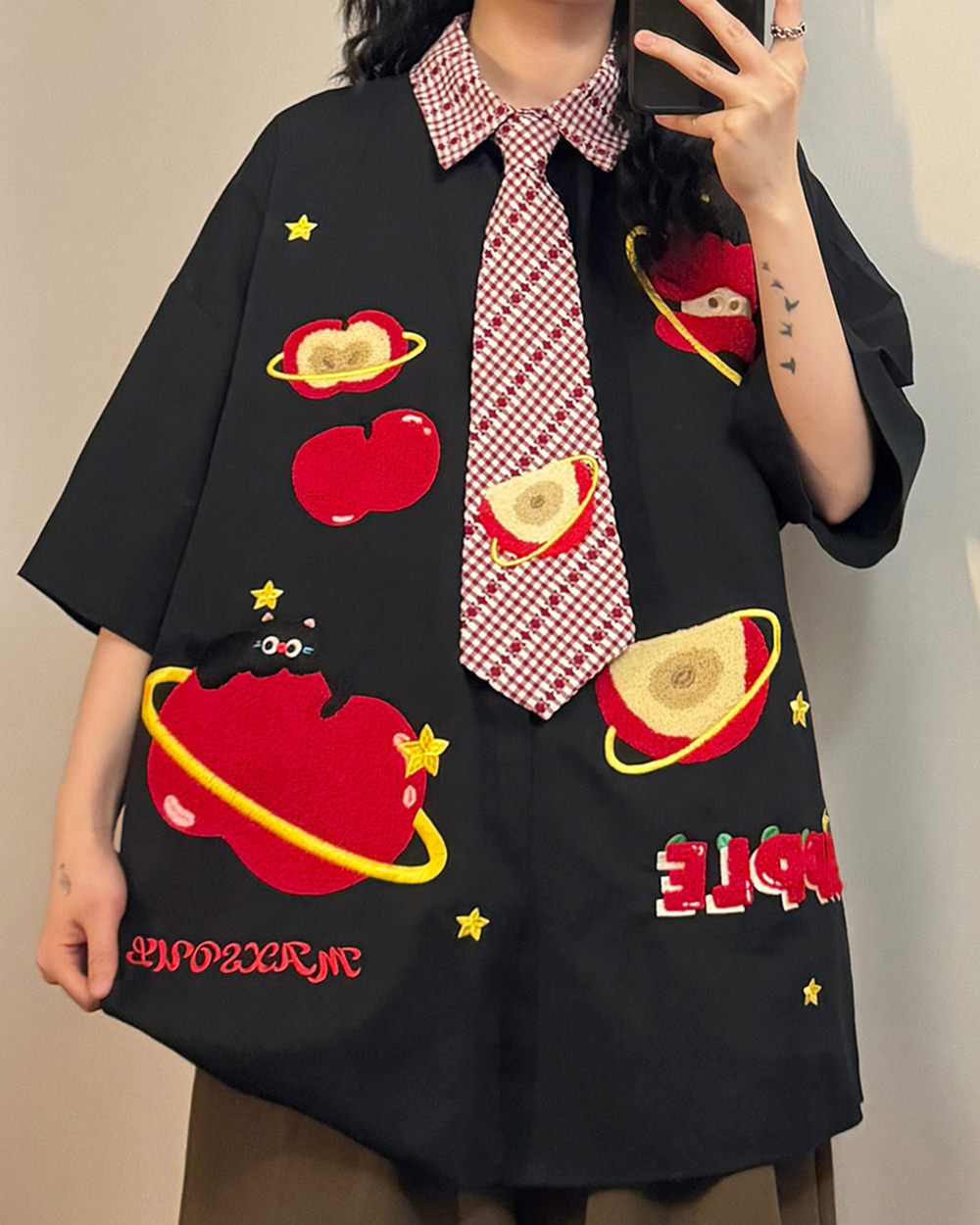 apple embroidered short sleeve tie shirt boogzel clothing