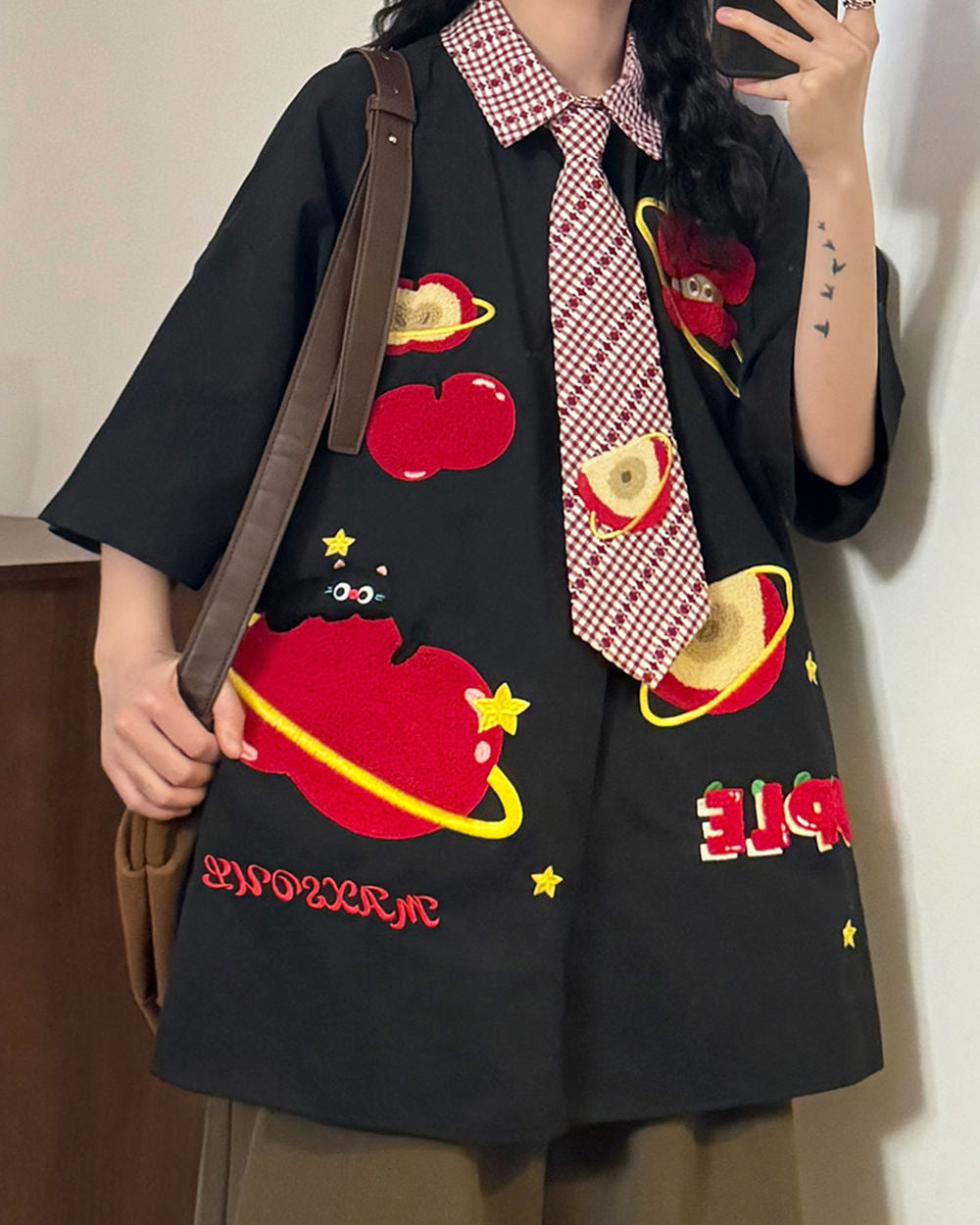apple embroidered short sleeve tie shirt boogzel clothing