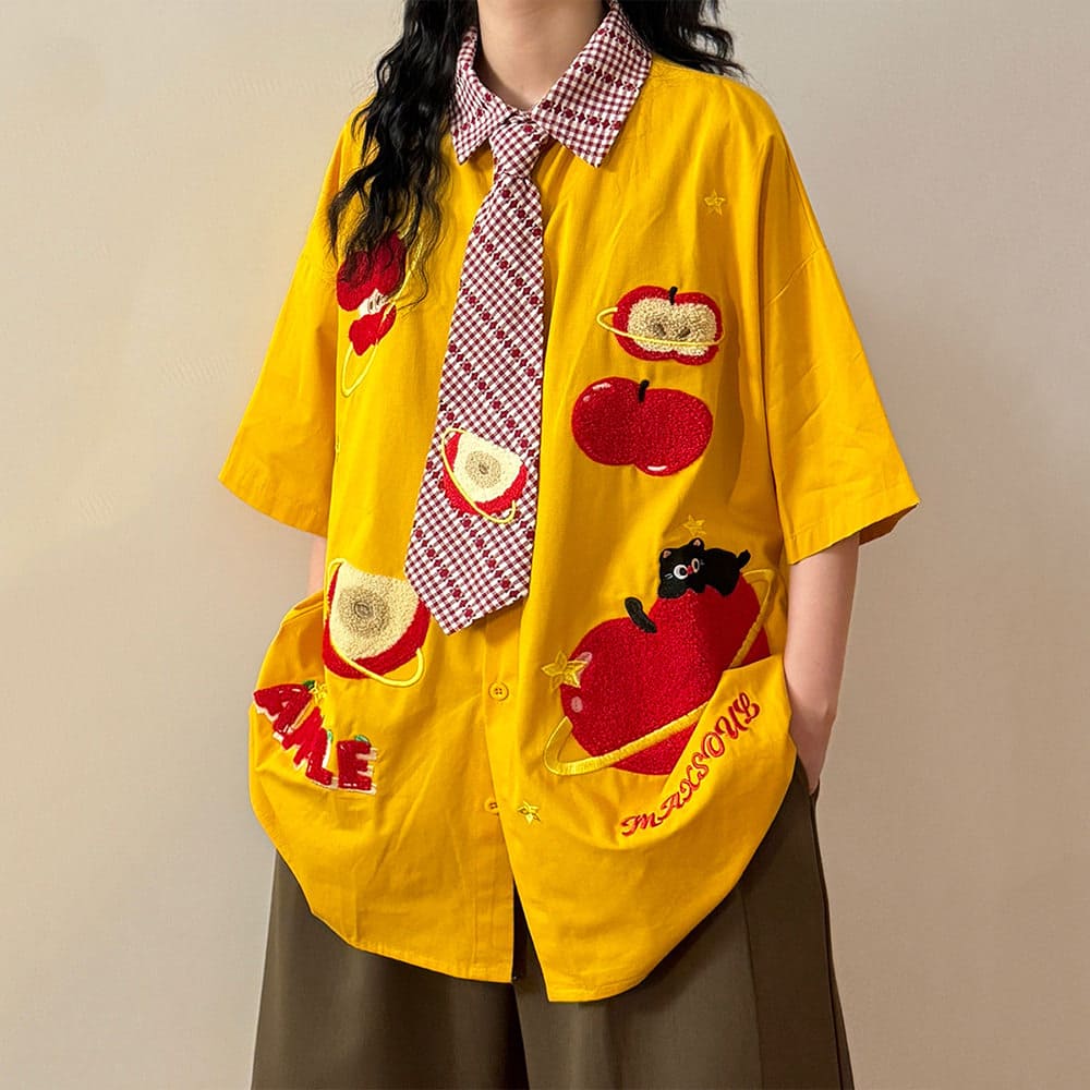 apple embroidered short sleeve tie shirt boogzel clothing