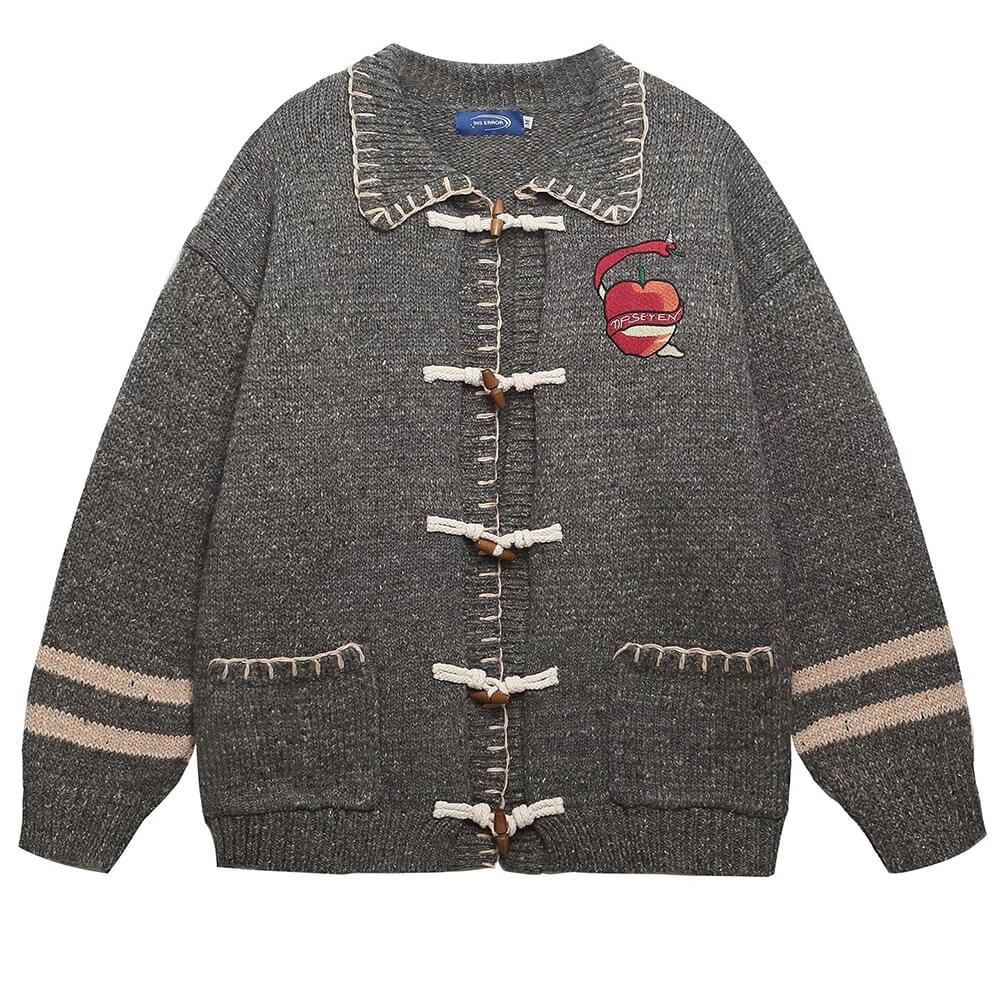 apple embroidery grey cardigan boogzel clothing