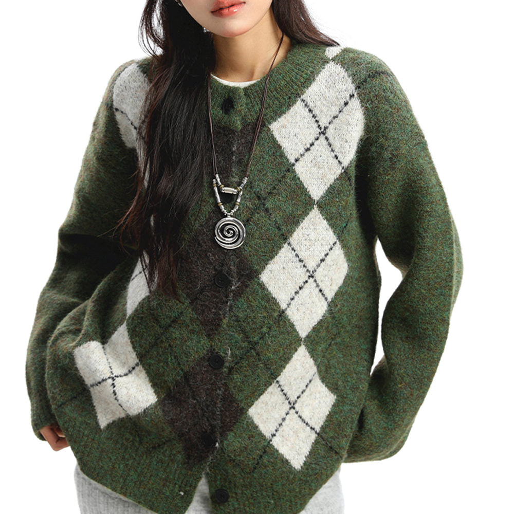 argyle button up cardigan boogzel clothing