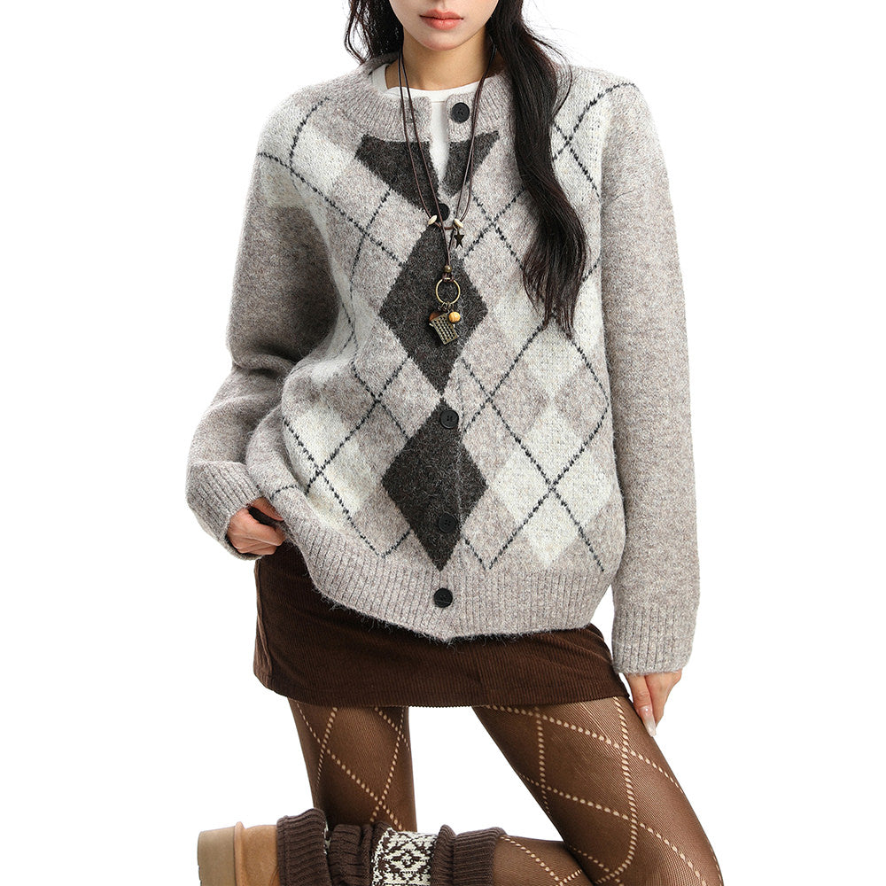 argyle button up cardigan boogzel clothing