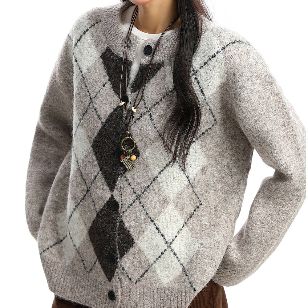 argyle button up cardigan boogzel clothing