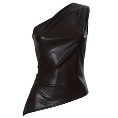 asymmetric one shoulder leather top boogzel clothing