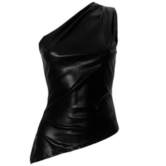 asymmetric one shoulder leather top boogzel clothing