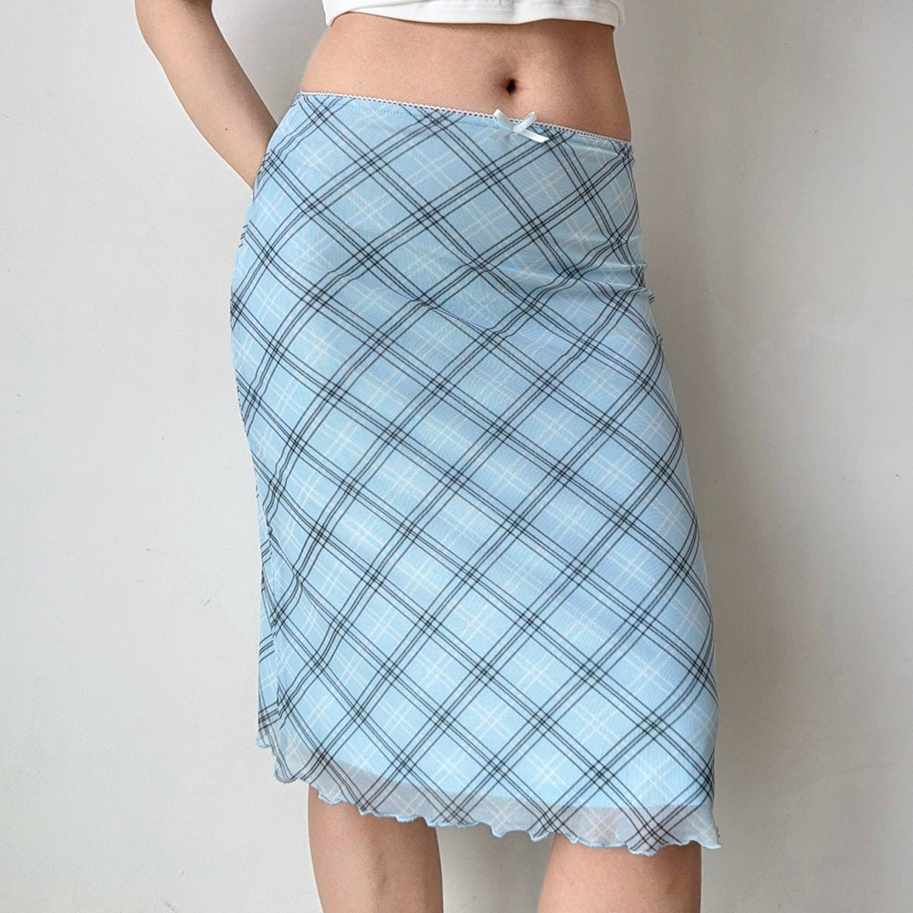 baby blue plaid midi skirt boogzel clothing
