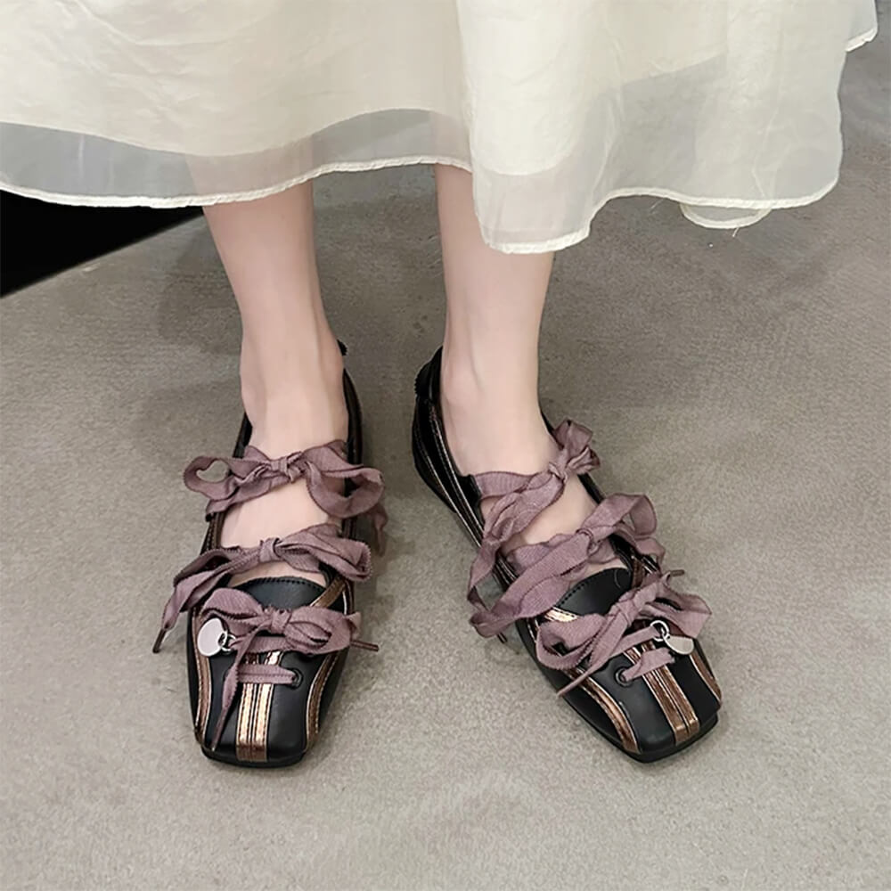 balletcore ribbon laced flats boogzel clothing