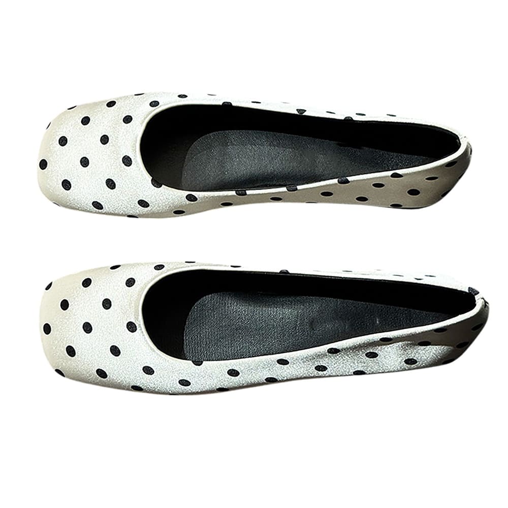 white polka dot square toe flats boogzel clothing