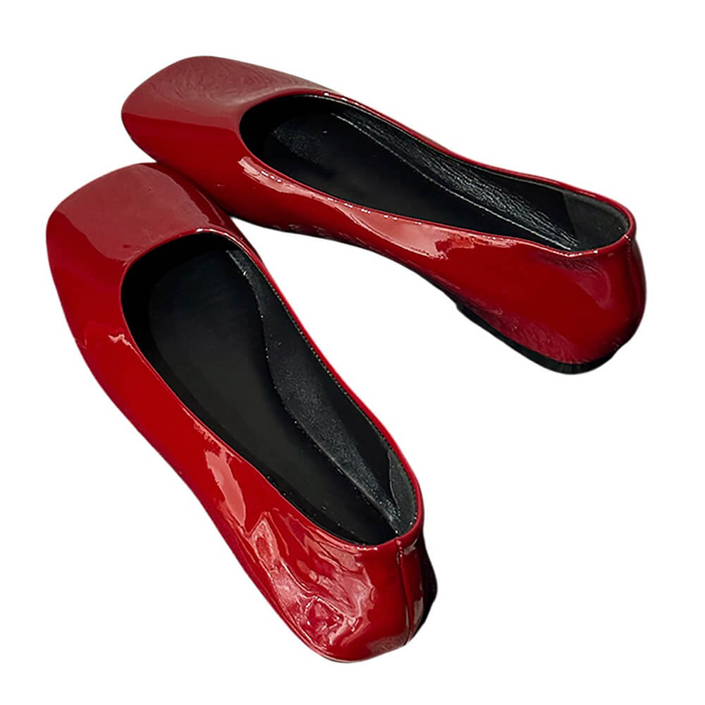 glossy red square toe flats boogzel clothing