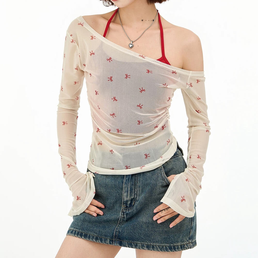 balletcore aesthetic bow mesh top boogzel clothing