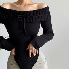 Y2K Off-Shoulder Knit Top - Boogzel Clothing