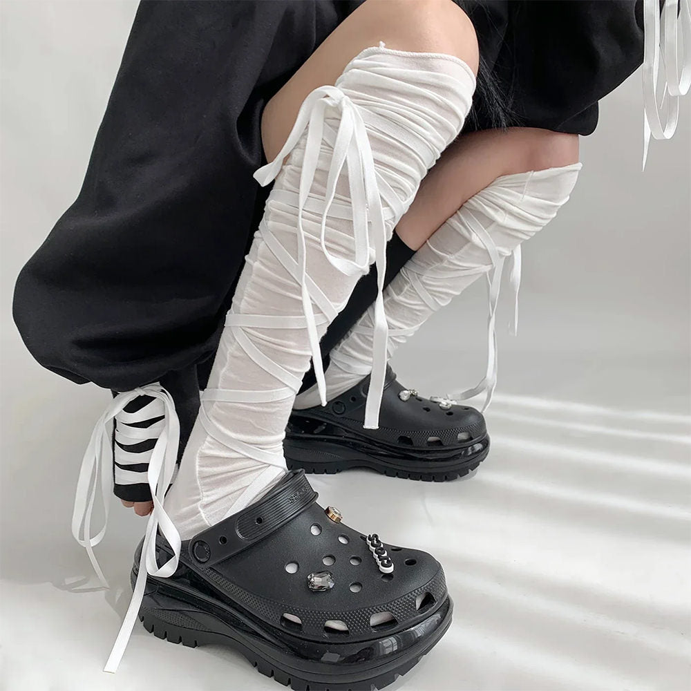balletcore tie up knee high socks boogzel clothing