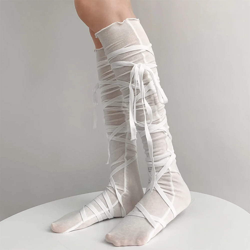 balletcore tie up knee high socks boogzel clothing
