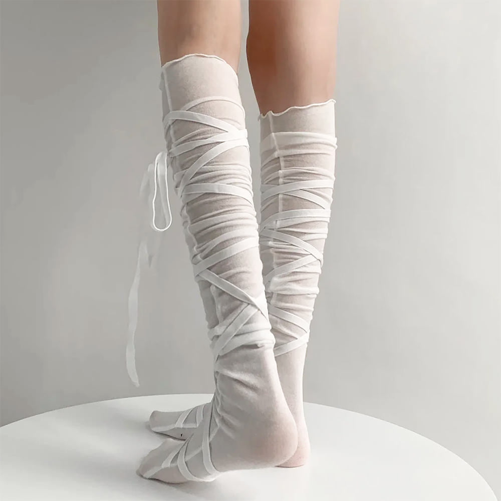 balletcore tie up knee high socks boogzel clothing