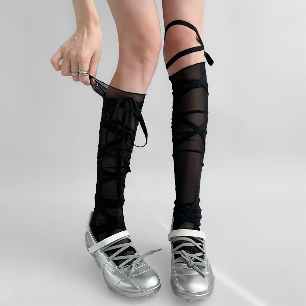 balletcore tie up knee high socks boogzel clothing