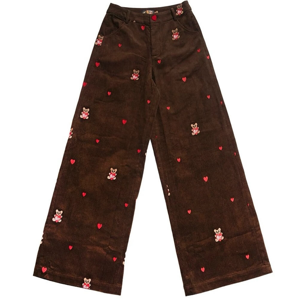 bear embroidery cord pants boogzel clothing