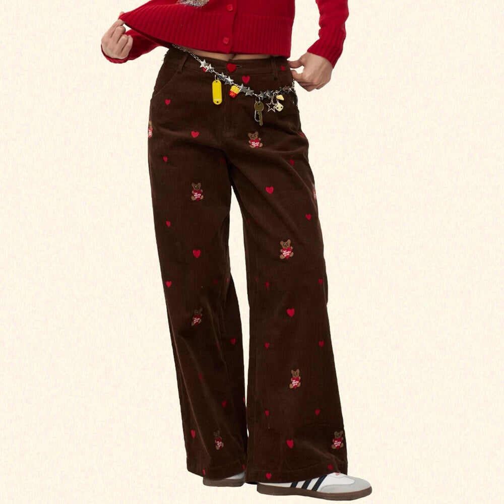 bear embroidery cord pants boogzel clothing