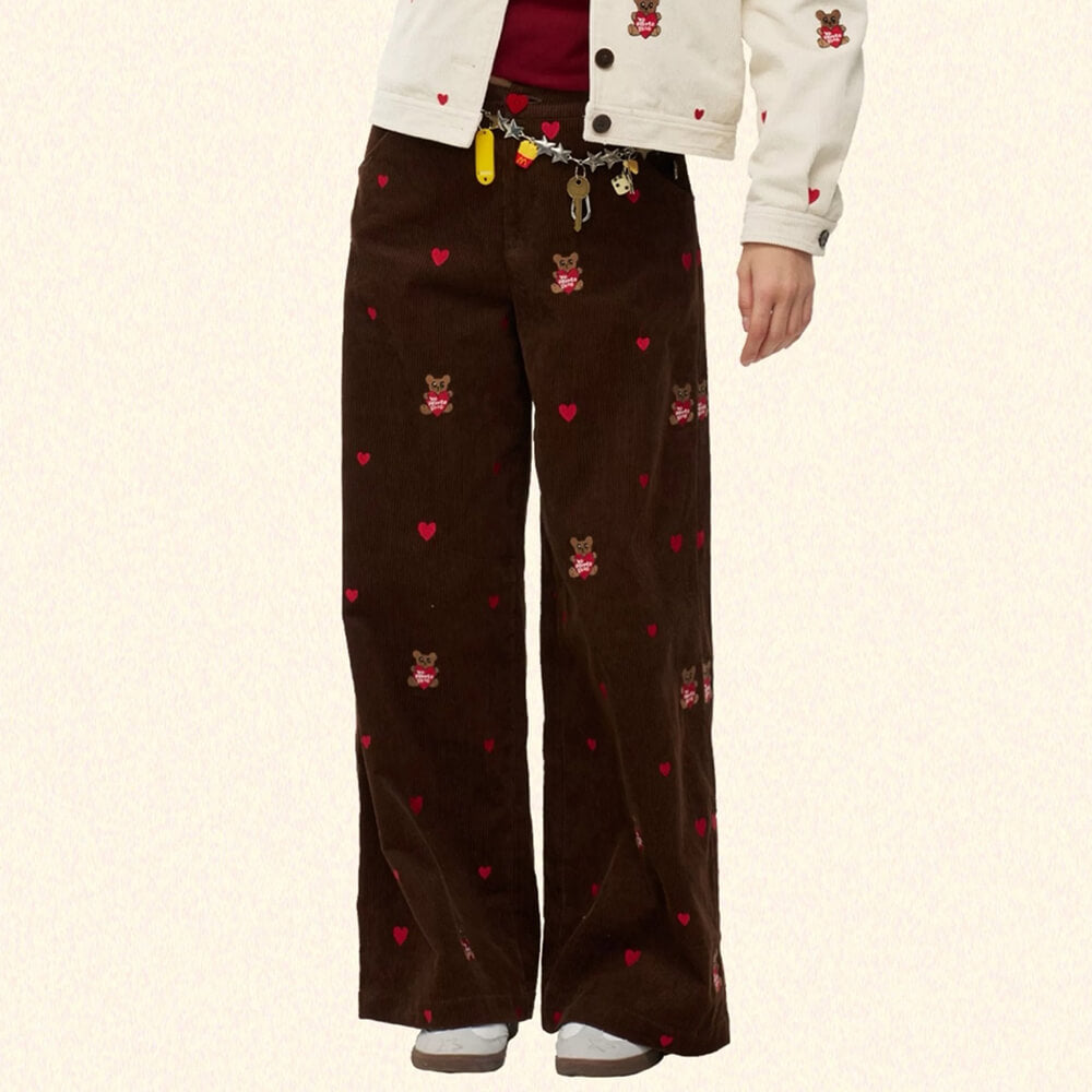 bear embroidery cord pants boogzel clothing