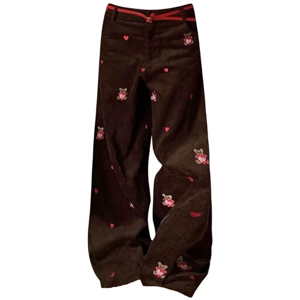 bear embroidery cord pants boogzel clothing