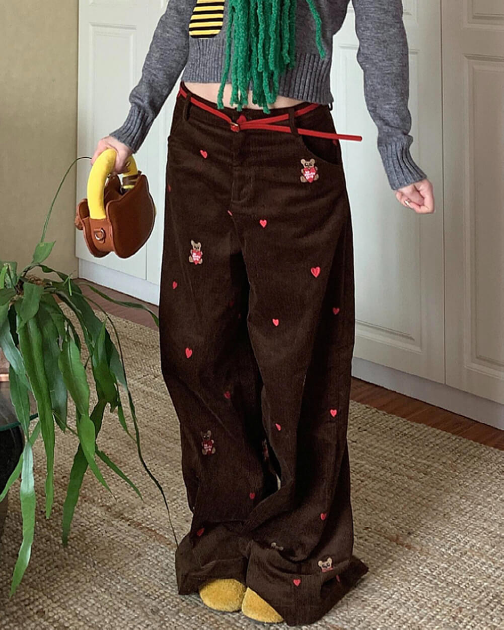 bear embroidery cord pants boogzel clothing