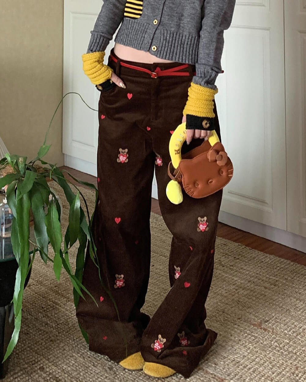 bear embroidery cord pants boogzel clothing