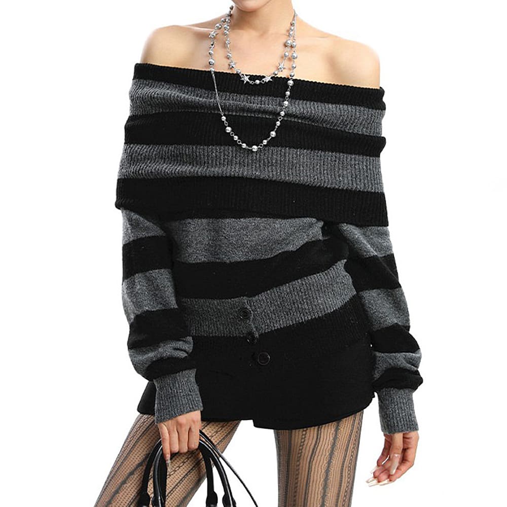 black and grey off shoulder knit top boogzel clothing