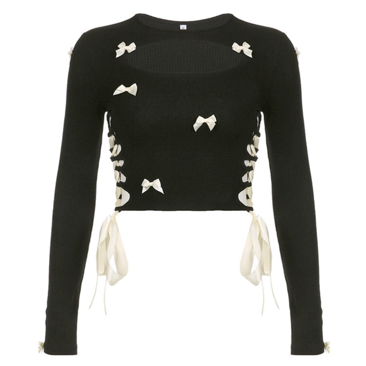Black coquette aesthetic top with bows, coquette bow top - Boogzel Clothing
