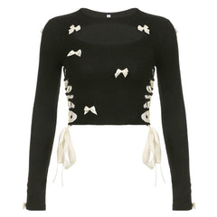 Black coquette aesthetic top with bows, coquette bow top - Boogzel Clothing