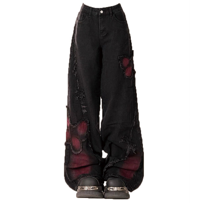 black and red butterfly jeans boogzel clothing