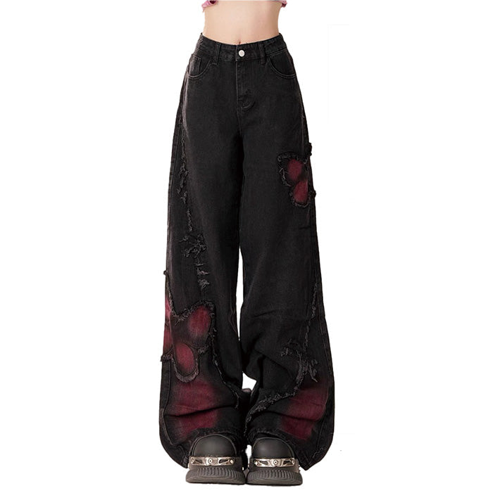 black and red butterfly jeans boogzel clothing