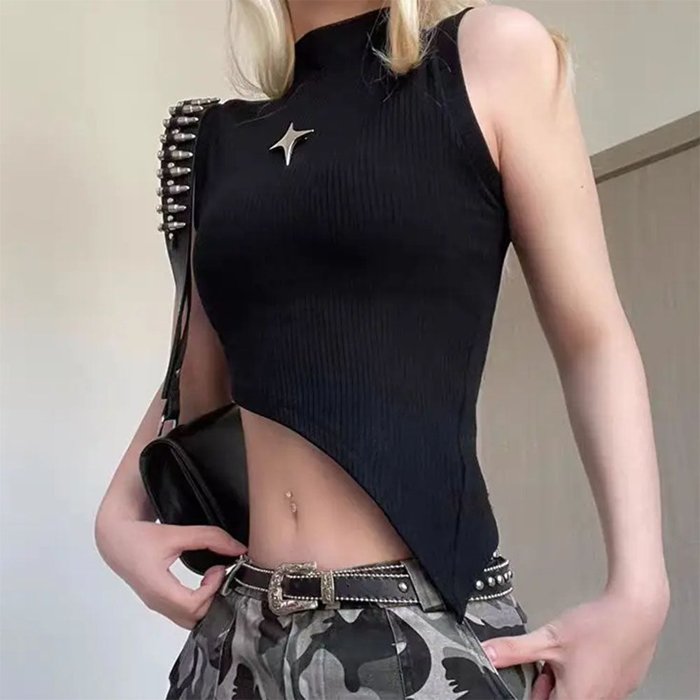 black asymmetric crop top boogzel clothing