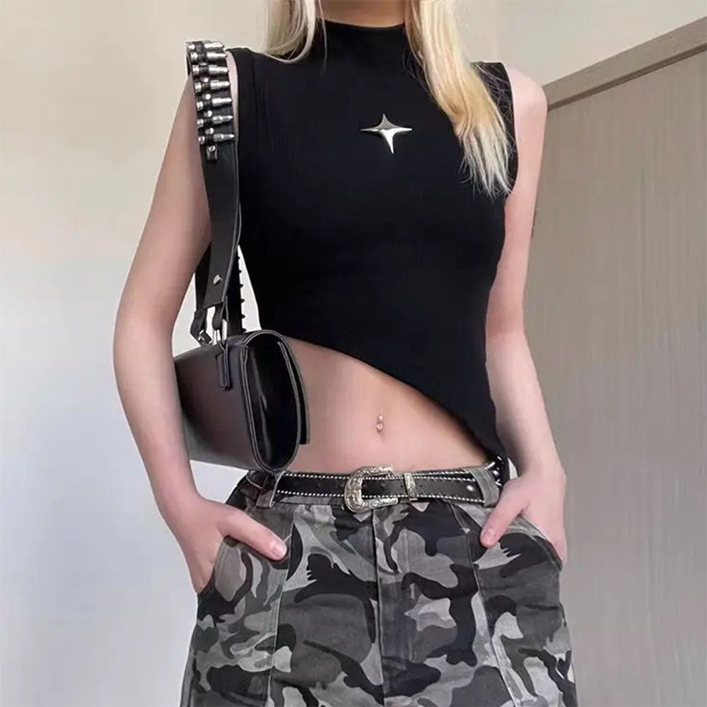 black asymmetric crop top boogzel clothing