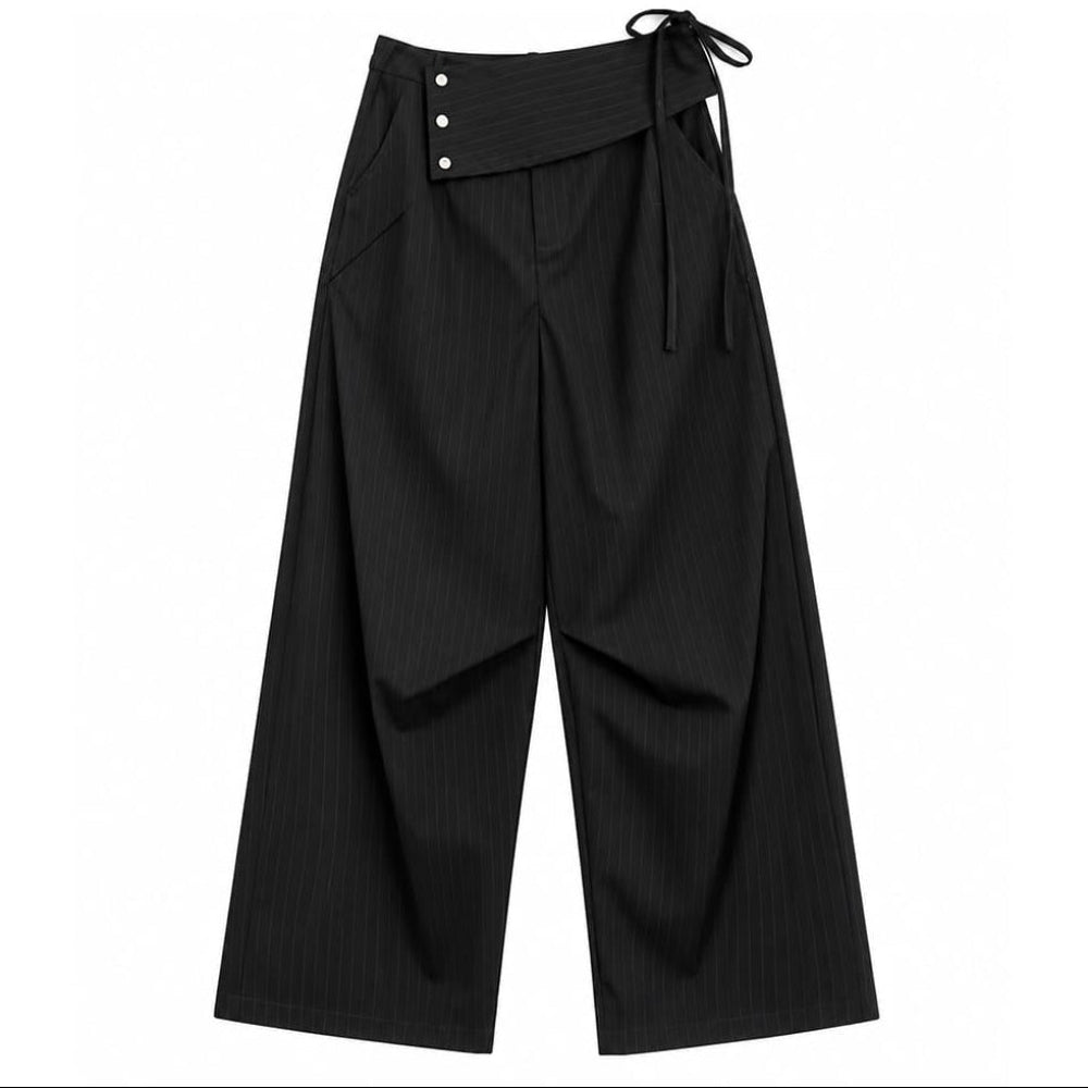 black asymmetric pinstripe pants boogzel clothing