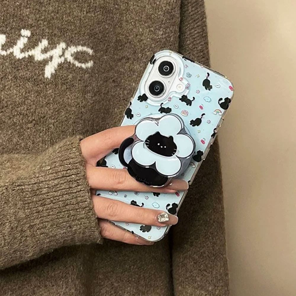 black cat flower phone holder boogzel clothing