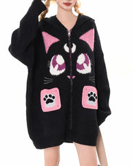 black cat knit zip up hoodie boogzel clothing
