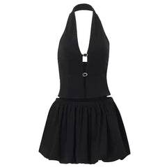 black halter top and bubble skirt set boogzel clothing