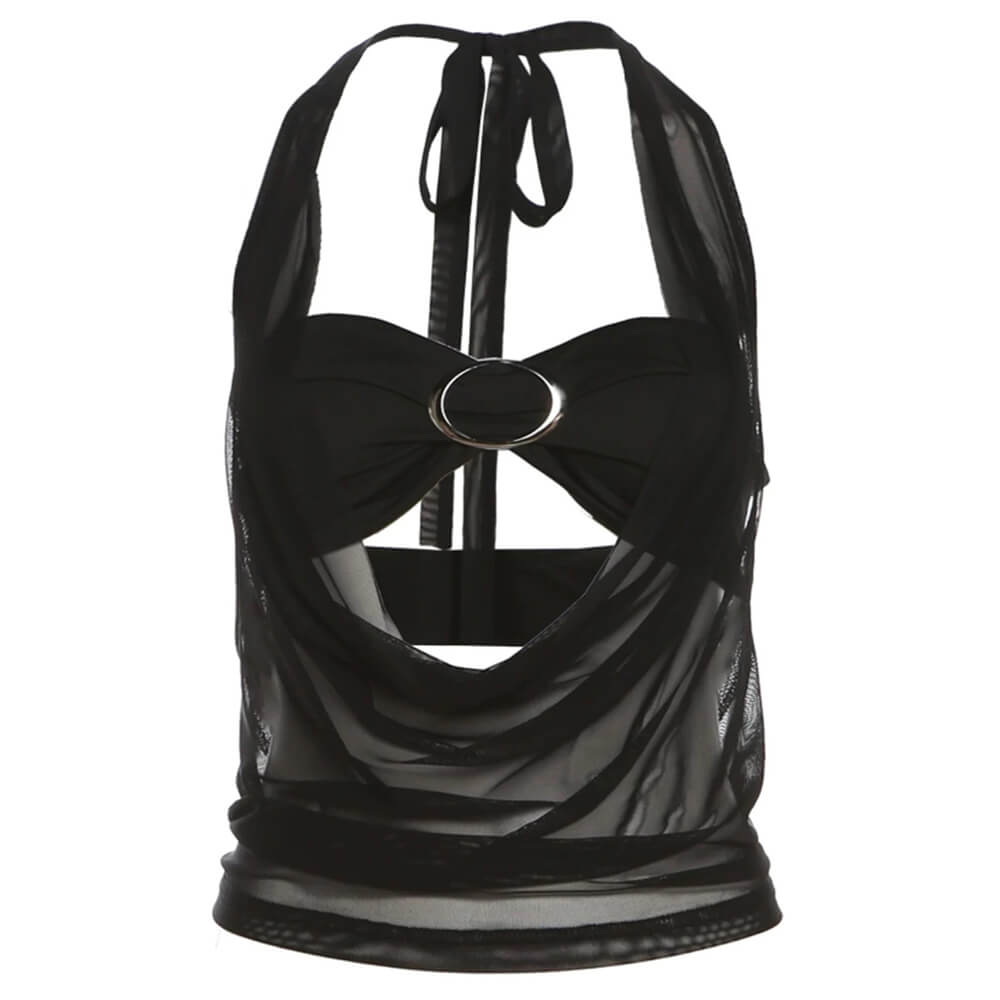 black sheer halter crop top boogzel clothing