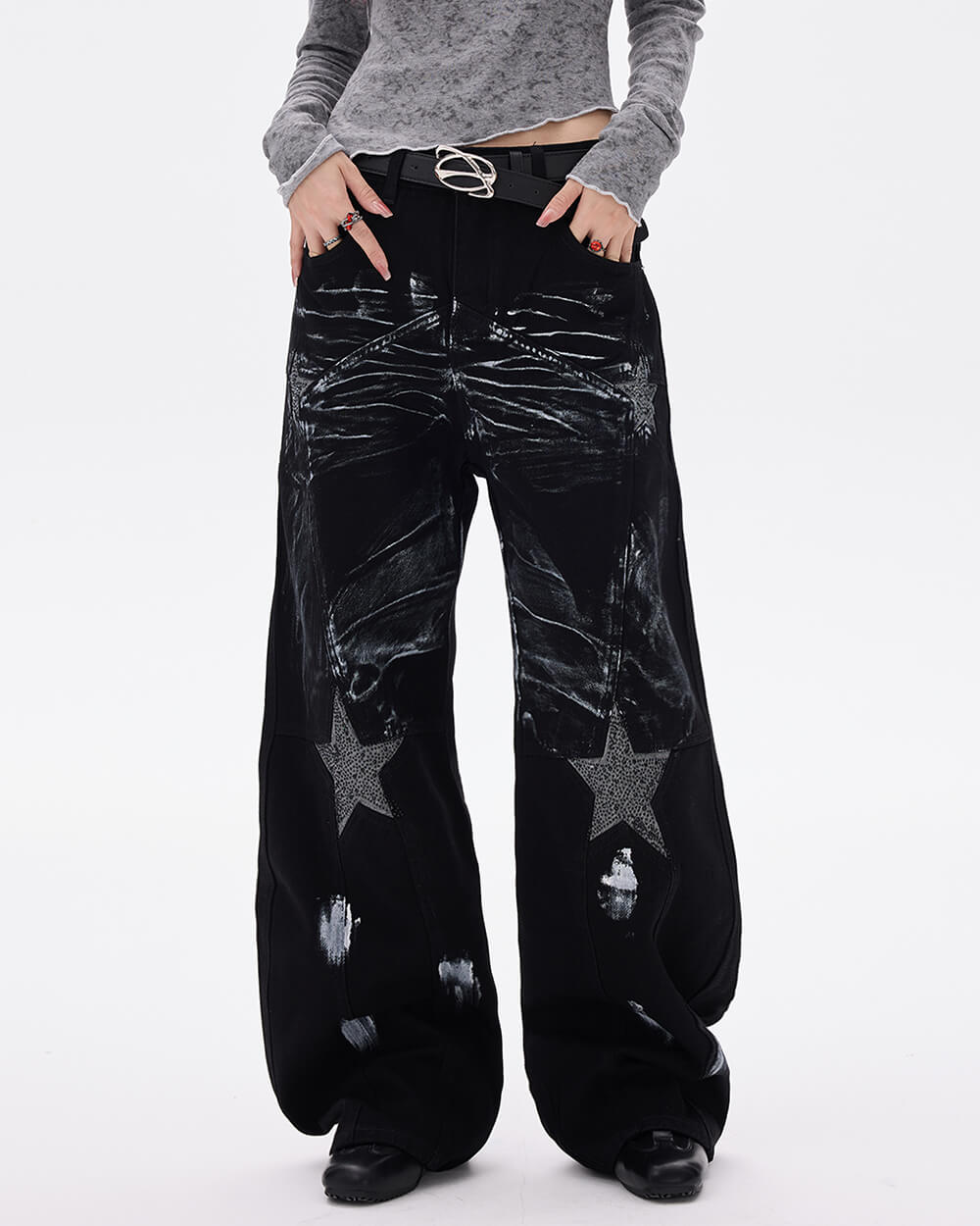 black star wide leg jeans boogzel clothing