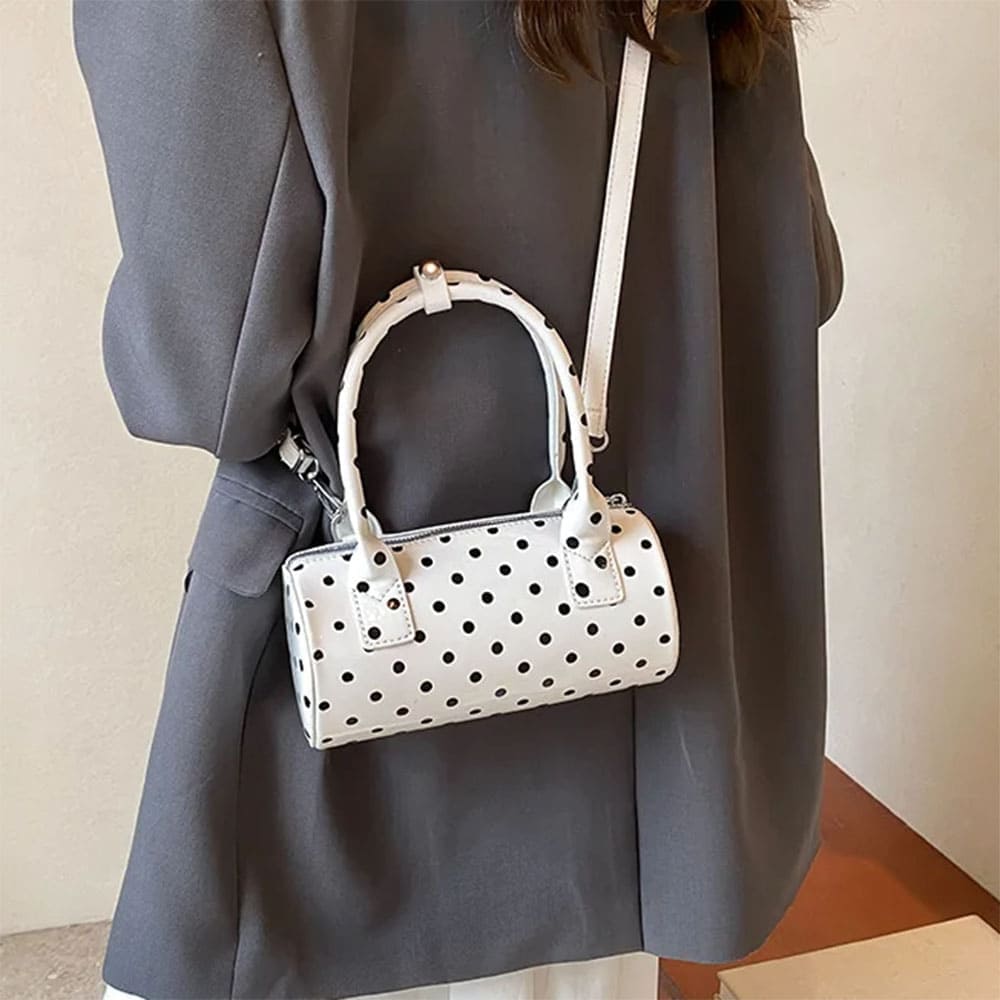 blokette style polka dot barrel bag boogzel clothing