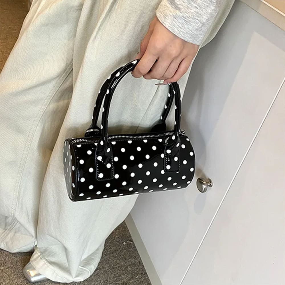 blokette style polka dot barrel bag boogzel clothing
