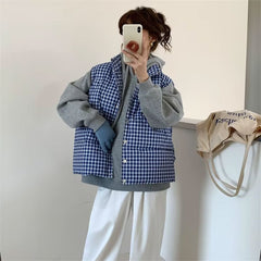 blue gingham puffer vest boogzel clothing