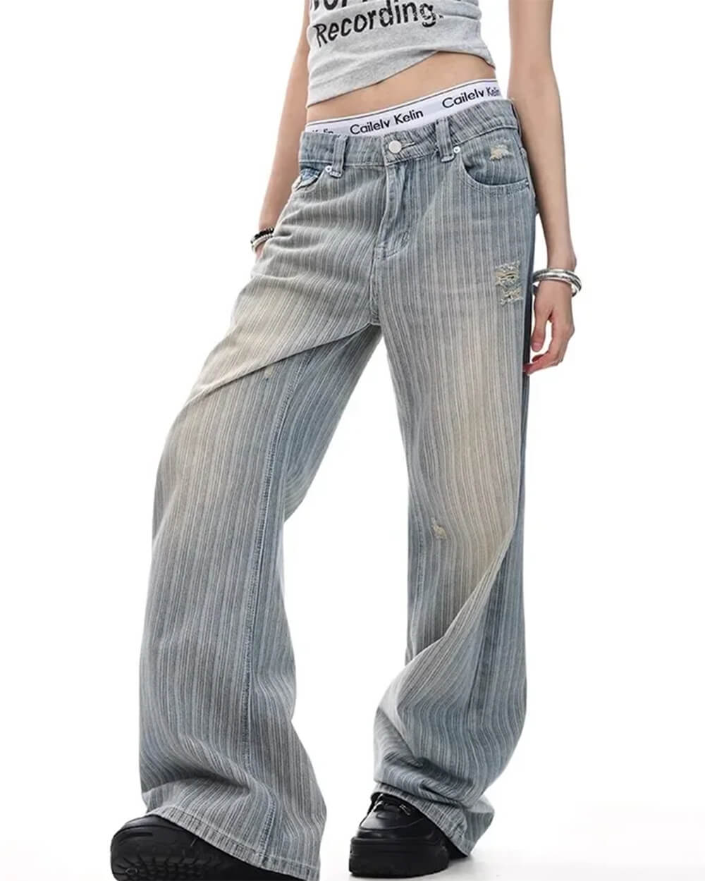blue striped wide leg pants boogzel clothing