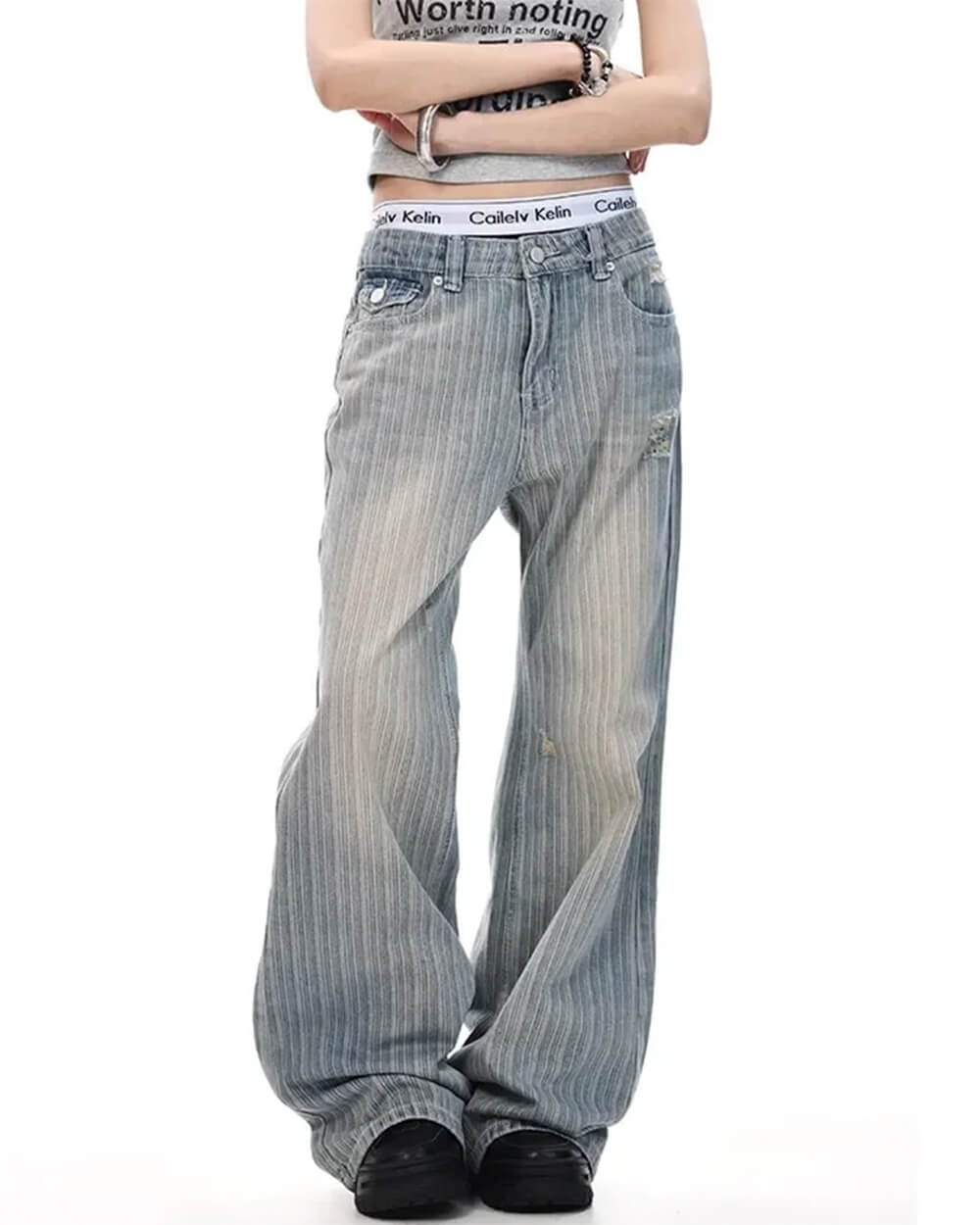 blue striped wide leg pants boogzel clothing