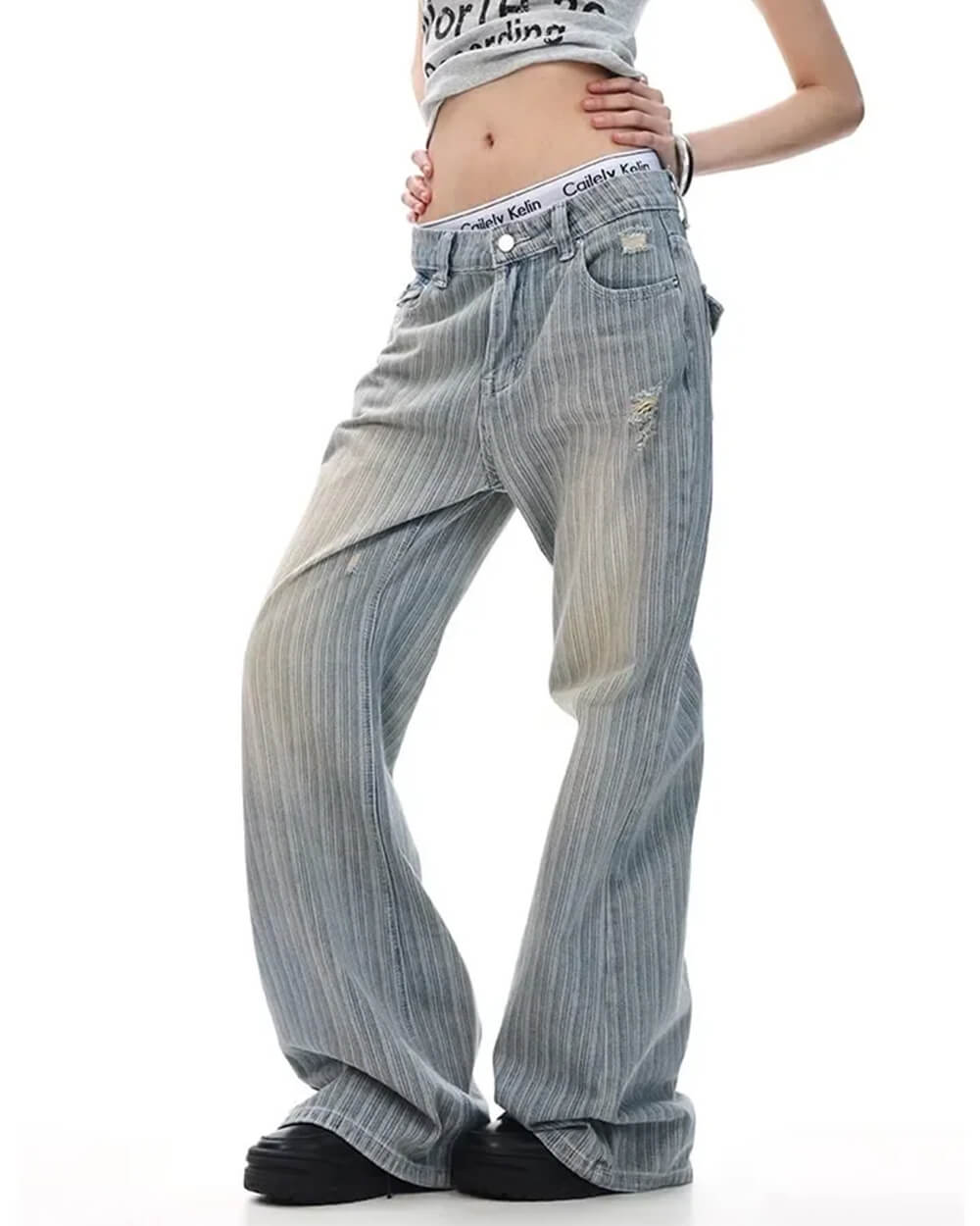 blue striped wide leg pants boogzel clothing