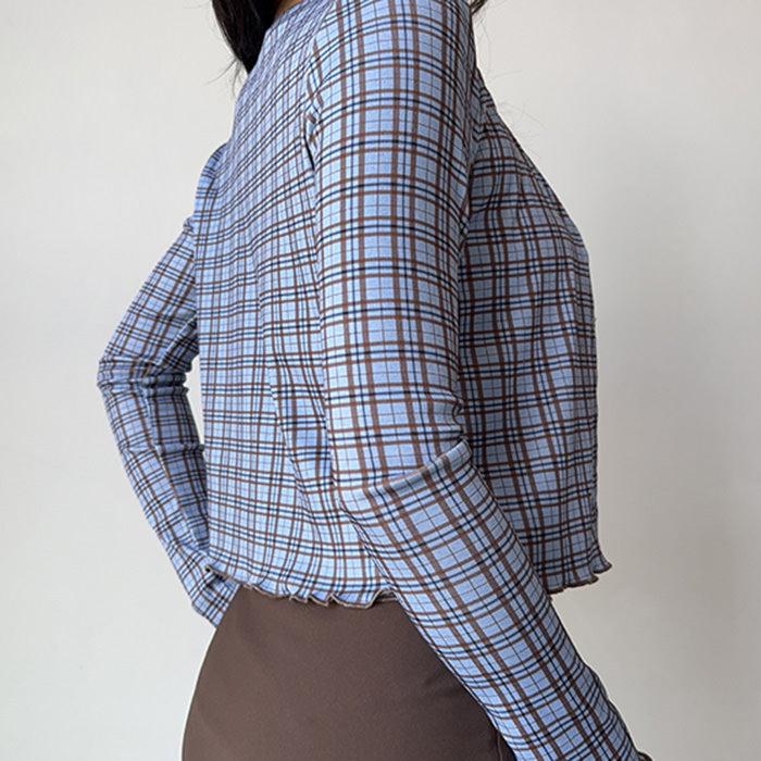 blue and brown plaid cardigan boogzel clothing
