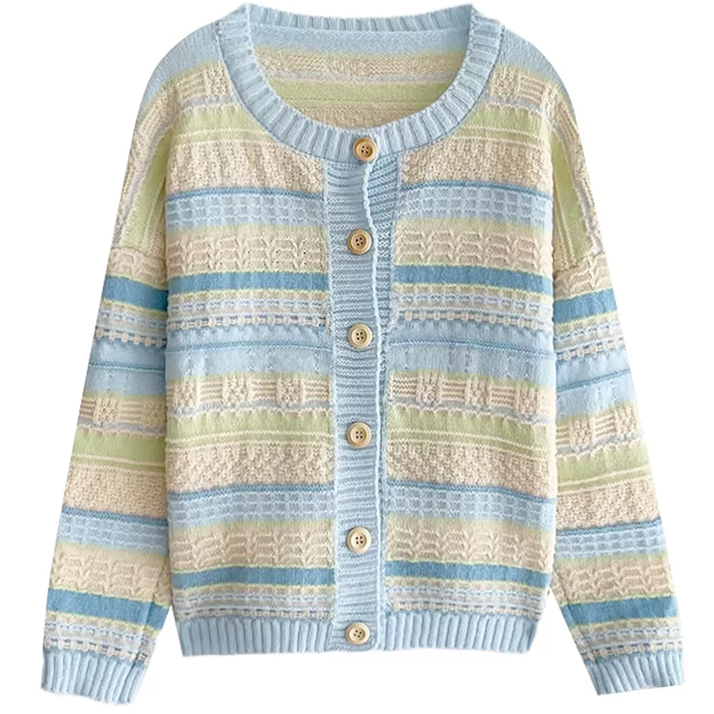 blue and yellow pastel striped cardigan boogzel clothing