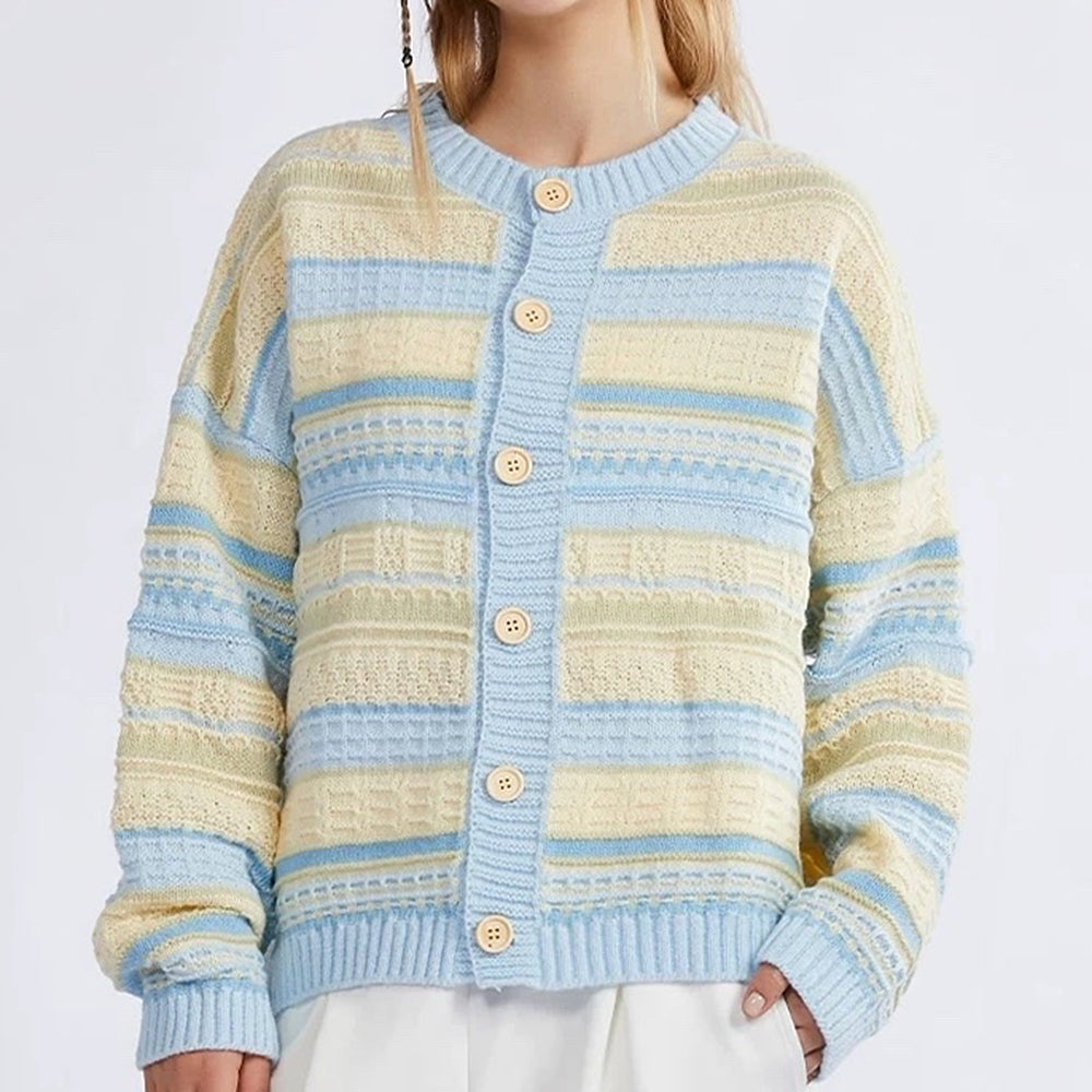 blue and yellow pastel striped cardigan boogzel clothing