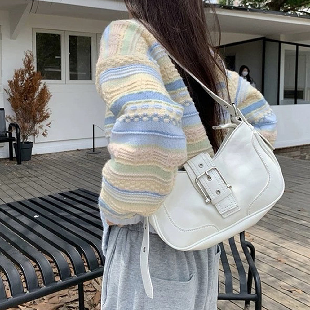 blue and yellow pastel striped cardigan boogzel clothing
